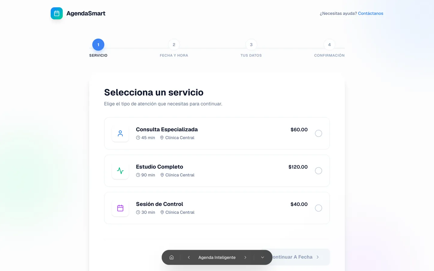 Captura de la demo Agenda inteligente